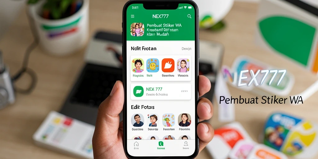 Tampilan antarmuka NEX777 untuk membuat stiker WA yang menarik.